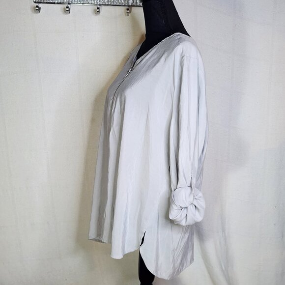 Chico's Gray Quarter Zip Modal Poly Tab Sleeve Pullover Blouse Chico Sz 3 US XL - Picture 8 of 16